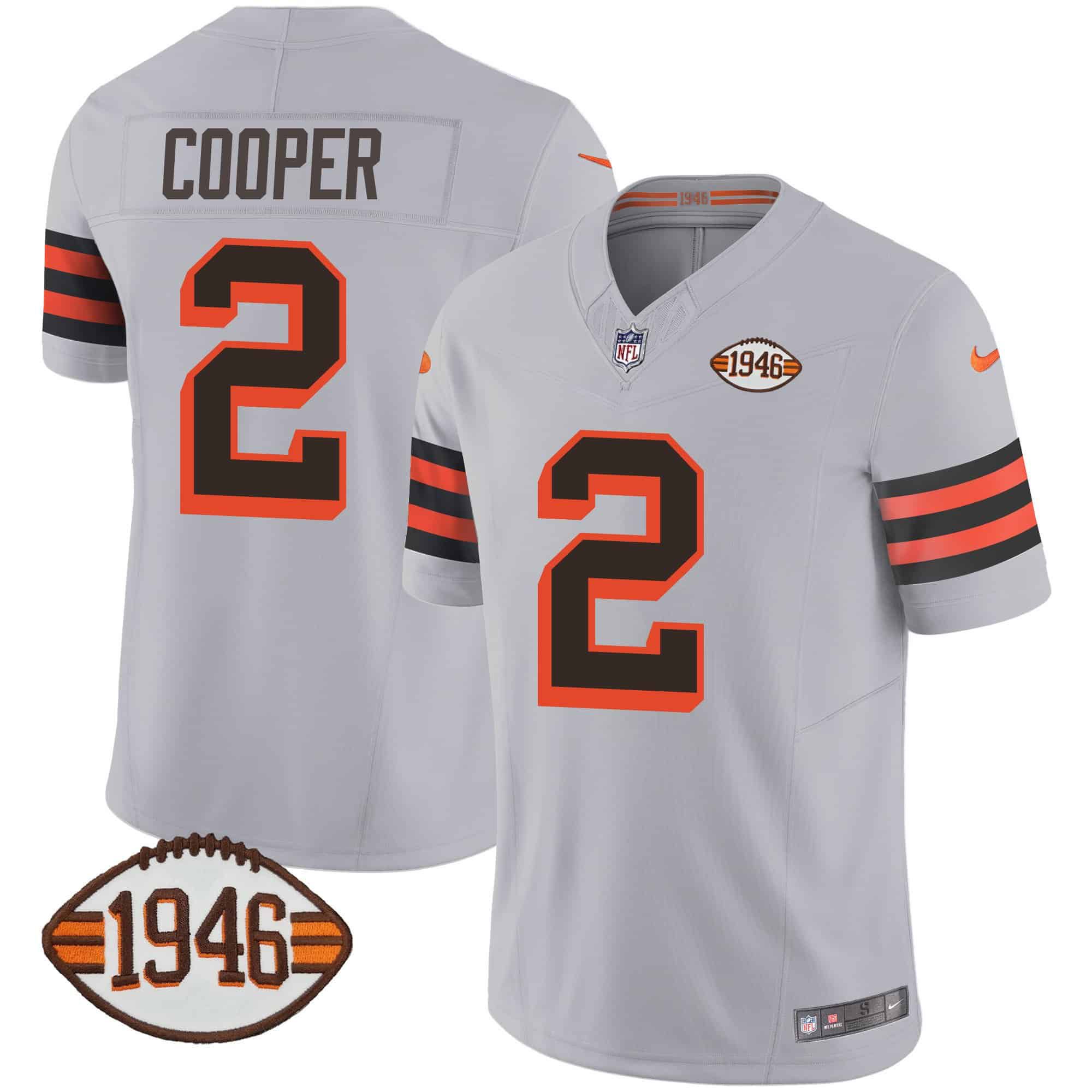 Men Cleveland Browns #2 Cooper Grey 1946 75th Anniversary Patch 2024 Nike NFL Jersey